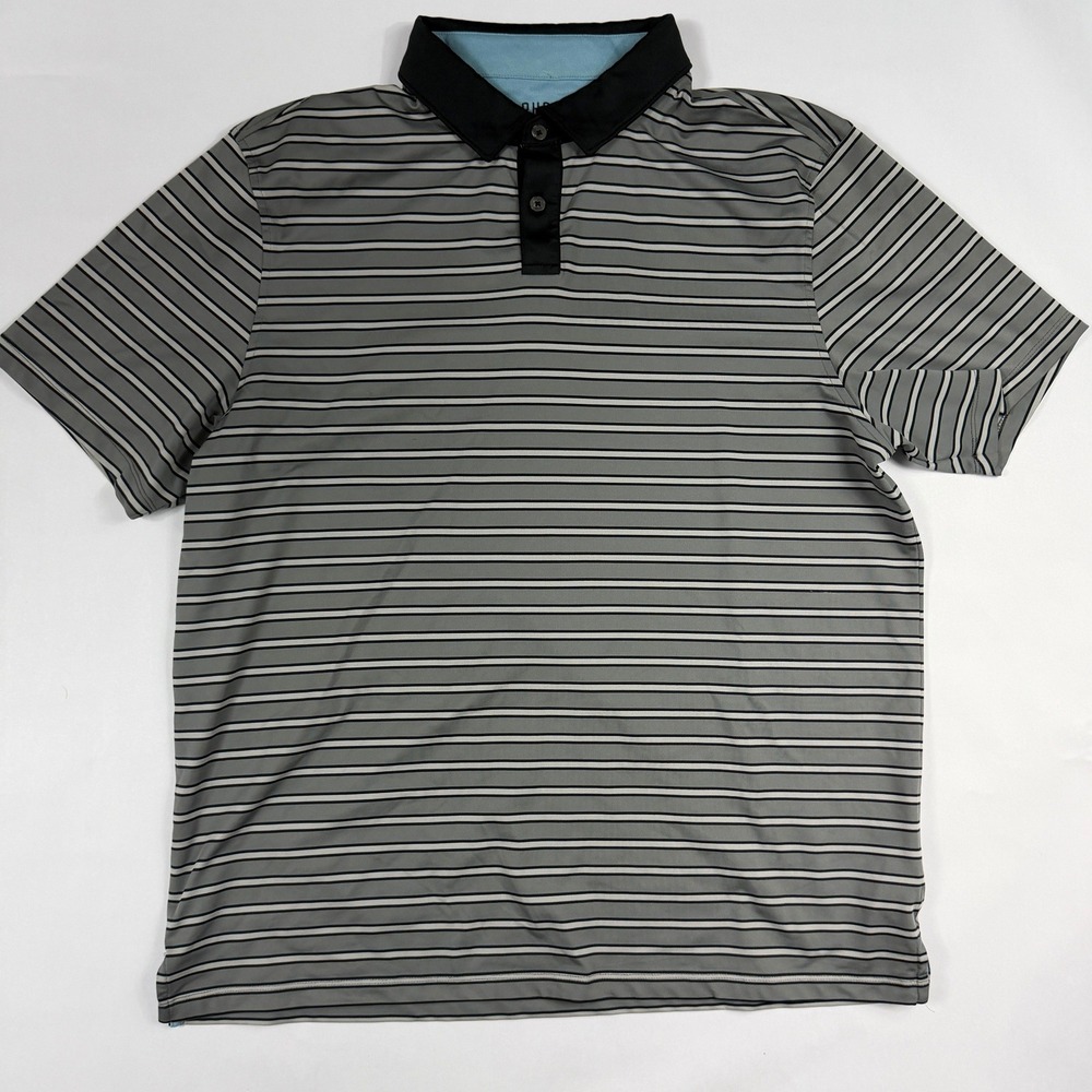 Rhone Mens Large Gray Striped Short Sleeve Performance Golf Polo Shirt L